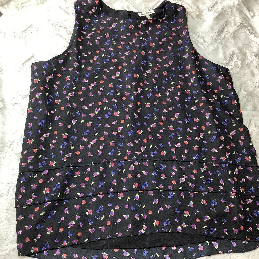 emma & olivia black sleeveless floral blouse size large